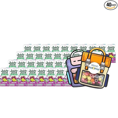 Juicy Juice Grape 100% Juice No Sugar Added On The Go Box 4.23 fl oz 40 Pack + 2 Reusable Snack Bags by KOOL8SHOP Infinite Deals