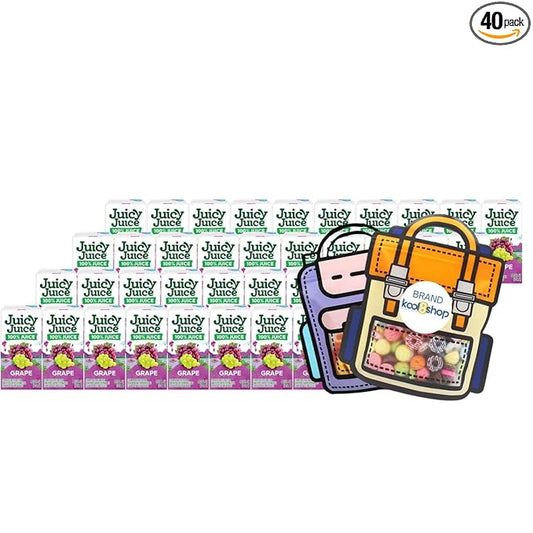 Juicy Juice Grape 100% Juice No Sugar Added On The Go Box 4.23 fl oz 40 Pack + 2 Reusable Snack Bags by KOOL8SHOP Infinite Deals