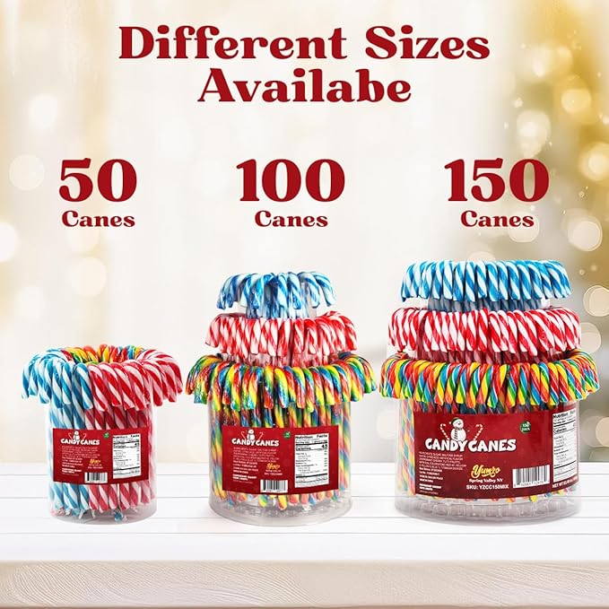 Christmas Candy Canes Tutti Frutti, Blue/White Peppermint, Red and White Cherry Mix Flavors - Bulk Candy Canes Individually Wrapped for Family Holiday Indulgement, Candy Cane Gift Set (150 Count)