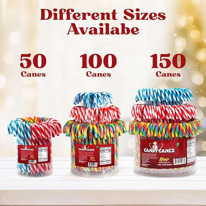Christmas Candy Canes Tutti Frutti, Blue/White Peppermint, Red and White Cherry Mix Flavors - Bulk Candy Canes Individually Wrapped for Family Holiday Indulgement, Candy Cane Gift Set (150 Count)