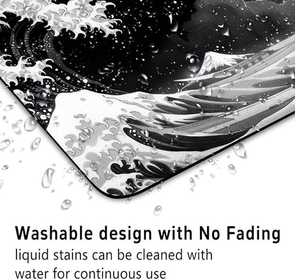 Black Wave of Kanagawa Patterns Desk Mat, Large Gaming Mouse Pad Non-Slip Rubber Base with Stitched Edges, Waterproof Protection for PC Laptop Home Office Desk Decor (8x9in)