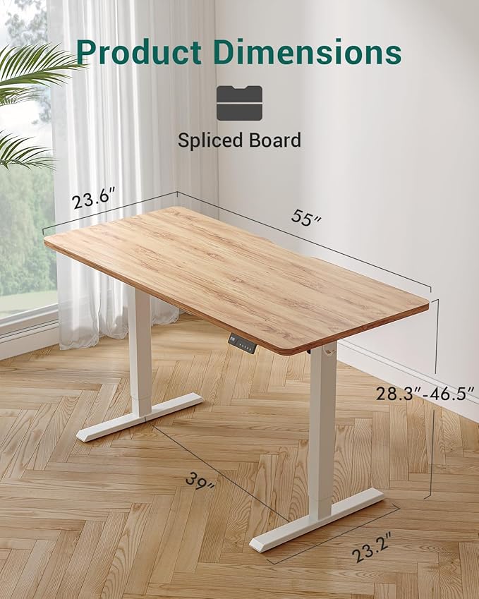 FEZIBO Electric Standing Desk Adjustable Height, 55 x 24 Inch Sit and Stand Desk, Home Office Desk, Ergonomic Workstation Computer Desk, Rustic Brown