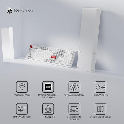 Keychron Q6 Pro Full-Size Bluetooth Custom Mechanical Keyboard for Mac Windows Linux, Full Metal QMK/VIA Programmable Knob KSA Double-Shot PBT Keycaps Hot-Swappable Keychron K Pro Banana Switch-White