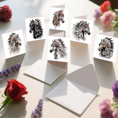 jinglinhh 12pcs Diamond Art Painting Indian Wolf Horse Greeting Cards with Envelopes, DIY Card Making Kits for Adults, Diamond Art Postcards Christmas Cards Craft Gifts