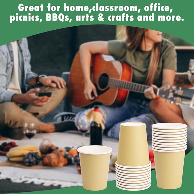 Paper Cups 8 oz 50 Pack, Disposable Paper Coffee Cups for Hot or Cold Beverage Drinking for Party, Picnic, BBQ, Travel, and Event -Khaki