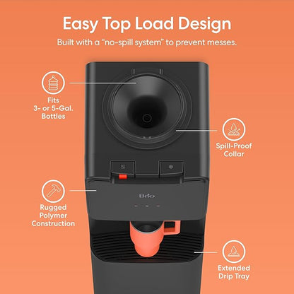 Brio CLTL130 130 Series Top-Load Water Cooler Dispenser for 3- and 5-Gallon Bottles, Hot & Cold, Spill-Free Loading, Child Safety Lock, Energy Star 3.0, Black