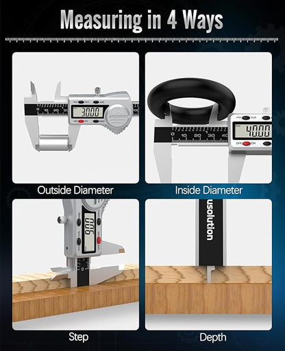 Housolution Digital Caliper 6 inch,(ABS) Absolute Scale Caliper,IP54 Caliper Measuring Tool, Inch/MM, Auto-Off LCD Stainless Steel Waterproof Micrometer Vernier Caliper, with Steel Ruler, Silver