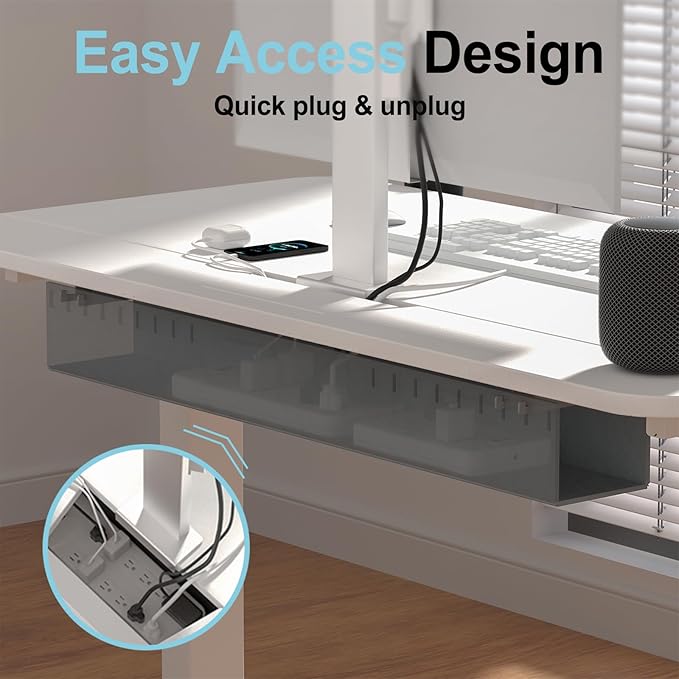 Standing Desk with Cable Management Tray, 48"x24" Electric Height Adjustable Sit Stand Desk, Memory Presets, Anti-Collision, Workstation for Home Office, White Top White Frame