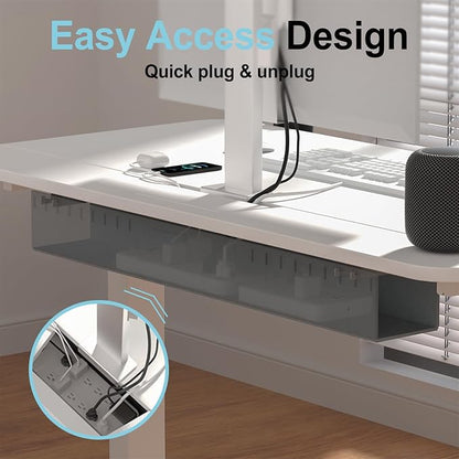 Standing Desk with Cable Management Tray, 48"x24" Electric Height Adjustable Sit Stand Desk, Memory Presets, Anti-Collision, Workstation for Home Office, White Top White Frame