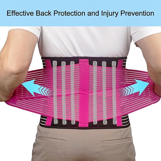 Back Support Brace Belt for Men & Women, Breathable Lumbar Support Belt, scoliosis back brace, Waist Relax Lower Back Pain & Sciatica Pain Relief with 8 reinforced Bones 02 Pink-XXL