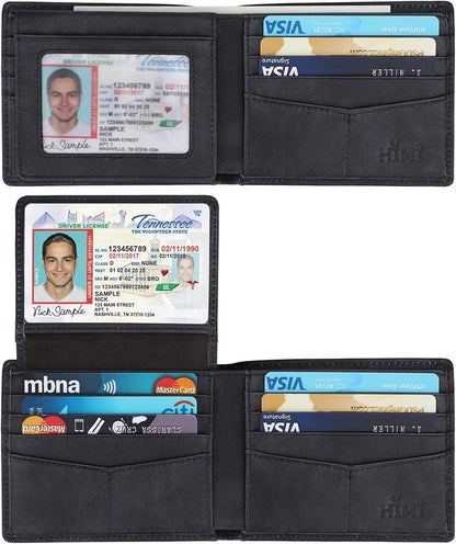 Wallet for Men-Genuine Leather RFID Blocking Bifold Stylish Wallet With 2 ID Window