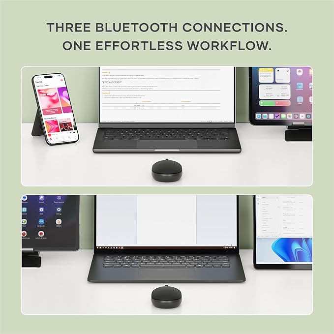 Satechi OntheGo Bluetooth Mouse with USB C Rechargeable Battery, Connect up 3 Devices, Compact and Portable Wireless Mouse for Laptop, Computer, Tablet – Black