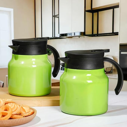 2 Pcs Thermal Coffee Carafe for Keeping Hot/Cold Stainless Steel Small Coffee Creamer Container Double Wall Vacuum Insulated Tea pot Beverage Dispenser for Milk Hot Chocolates (Green,27 oz)
