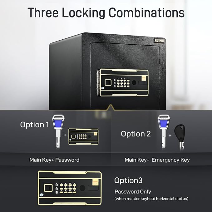 ADIMO Safe, 2.1 Cuft Heavy Duty Steel Home Safe Box with Digital Keypad&Key Lock, Built-In Lockable Cabinet, Hidden Money Box Storage for Document Jewelry w/Fireproof Waterproof Bag Home Office