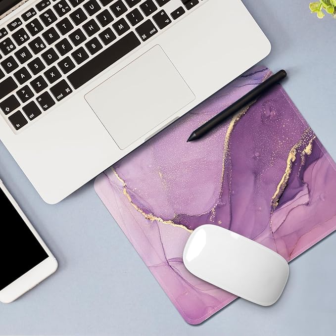 Square Mouse Pad with Stitched Edge, Premium Mousepad Washable Cloth. Computer Mouse Pad with Non-Slip Rubber Base, Mouse Pads for Computers Laptop Mouse 9.25x7.75x0.12 inch-Purple Marble