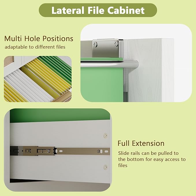 HOPUBUY Lockable 4 Drawers File Cabinet, Lateral Filing Cabinet with Printer Stand for Home Office and School, Wood Rattan File Cabinet for Hanging Files/Letter/Legal/A4/F4 Size, Oak Color (White)