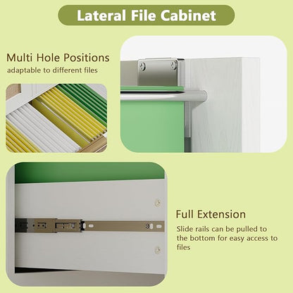 HOPUBUY Lockable 4 Drawers File Cabinet, Lateral Filing Cabinet with Printer Stand for Home Office and School, Wood Rattan File Cabinet for Hanging Files/Letter/Legal/A4/F4 Size, Oak Color (White)