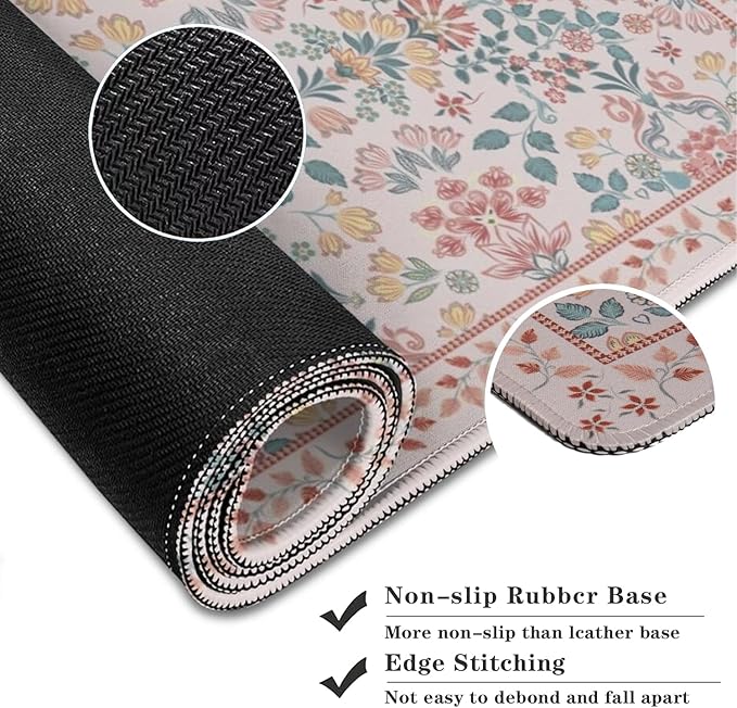 Pink Floral Patterns Desk Mat, Large Gaming Mouse Pad Non-Slip Rubber Base with Stitched Edges, Waterproof Protection for PC Laptop Home Office Desk Decor (31.5x11.8in)