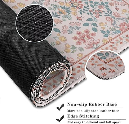 Pink Floral Patterns Desk Mat, Large Gaming Mouse Pad Non-Slip Rubber Base with Stitched Edges, Waterproof Protection for PC Laptop Home Office Desk Decor (31.5x11.8in)