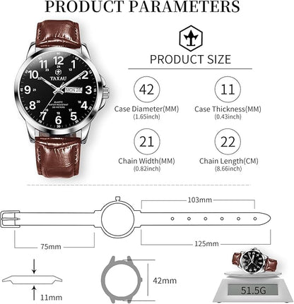 Watches for Men Leather Large Arabic Numerals Mens Watches Waterproof Band with Date Quartz Men's Wrist Watch