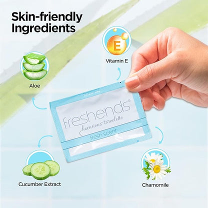 Freshends Flushable Individually Wrapped Wipes – 300 Bulk Pack Luxurious Towelettes, Guest Bathroom Essentials for Weddings, Restaurants, Bars & Clubs – Blue, Travel-Size, Disposable