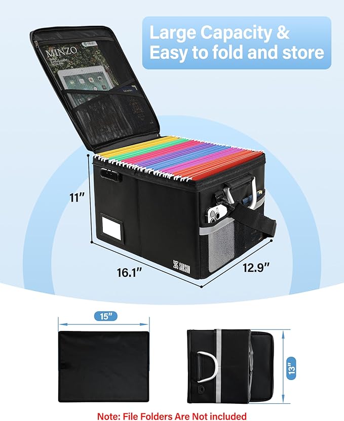 Fireproof Document Box, File Organizer for Hanging File Folders, Portable File Box with Handle, Fire Proof Safe for Home Documents, Office, Important Document Organizer, Safe Box Fireproof Waterproof