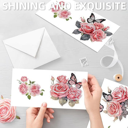 jinglinhh 12pcs Diamond Art Painting Butterfly Flower Dragonfly Daisy Rose Lotus Greeting Cards with Envelopes, DIY Card Making Kits for Adults, Diamond Art Birthday Cards Craft Gifts