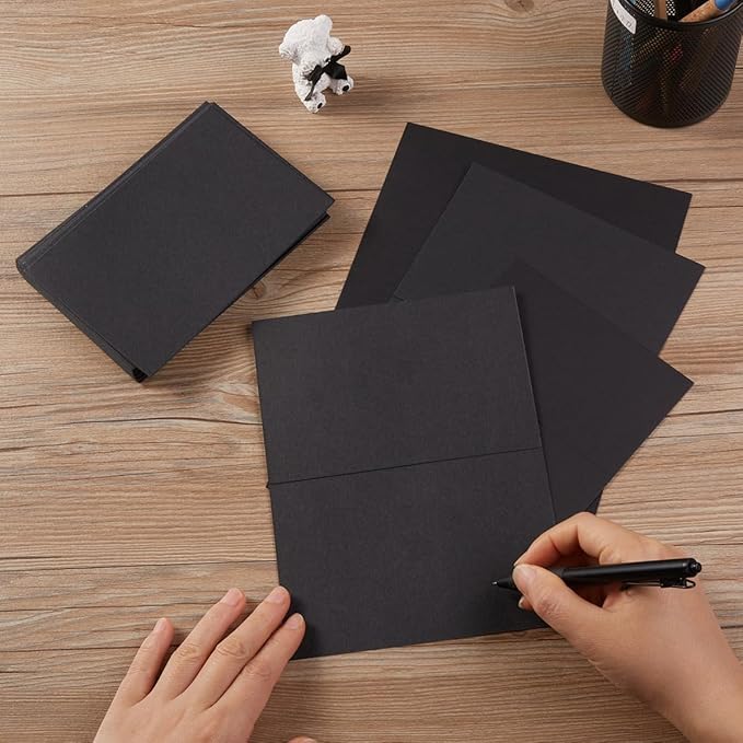 50 Pack Blank Cards Folded Cardstock Thank You Blank Greeting Cards for Invitations, Wedding, Greeting Cards, All Occasion DIY (Black, 3x5)