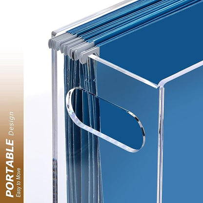 DINGHUO DNGHUO Acrylic Hanging File Organizer Box, Legal Size Clear File Storage Box with Handles, Portable Filing Holder for Desk, Home Office, School -1 Pack
