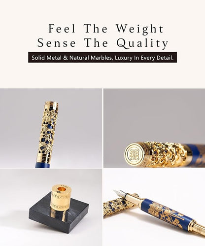 ARTEX Luxury Fountain Pen Set With Stand - Museum Art Collections - Crafting Timeless Beauty - the Best Gift & Office Desk Decor, German SCHMIDT Fine Nib, Solid Metal & Marble Texture