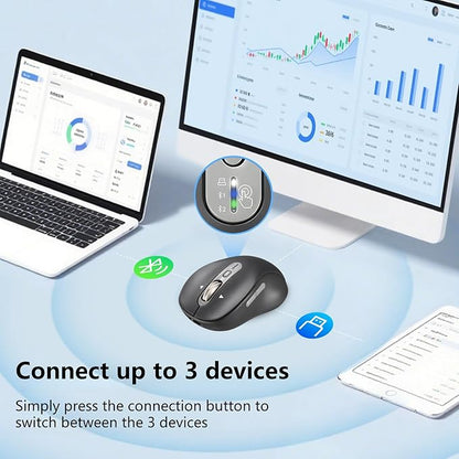 Wireless Bluetooth Mouse, Portable Rechargeable, Multi-Device,4-Level DPI,USB-A Receiver and Two Bluetooth, Multi-System,4-Way Scrollig for MacBook Air/Pro, iPad, Laptop, Computer. (Grey)