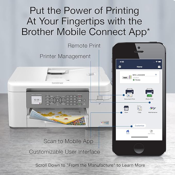 Brother MFC-J4335DW INKvestment Tank All-in-One Printer with Duplex and Wireless Printing Plus Up to 1-Year of Ink in-Box (Renewed Premium), White
