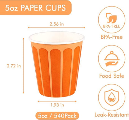 LITOPAK 540 Pack 5 oz Disposable Paper Cups, Purple and Orange Disposable Paper Snack Cups, Small Mouthwash Cups for Home, Bathroom, Picnic, Party, and Events