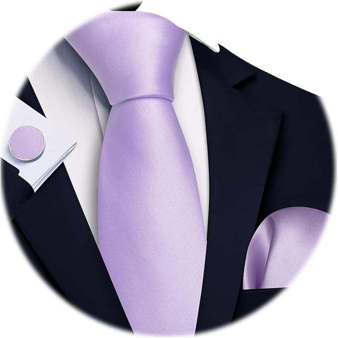 Barry.Wang Tie Sets for Men Silk Solid Necktie Stain Ties Handkerchief Pocket Square Cufflinks Wedding Business Dyed