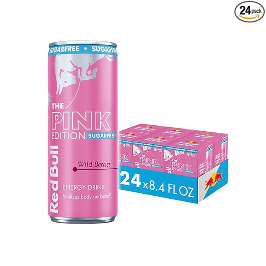 Red Bull Pink Edition Sugar-Free Energy Drink, Wild Berries, with 80mg Caffeine plus Taurine & B Vitamins, 8.4 Fl Oz, 6 Packs of 4 Cans (Pack of 24)