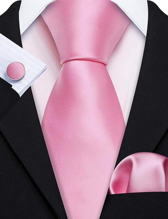 Barry.Wang Tie Sets for Men Silk Solid Necktie Stain Ties Handkerchief Pocket Square Cufflinks Wedding Business Dyed