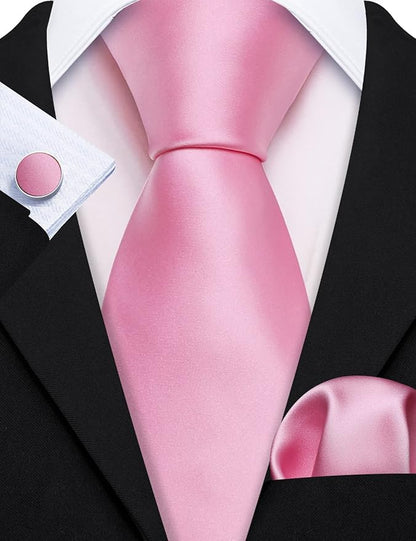 Barry.Wang Tie Sets for Men Silk Solid Necktie Stain Ties Handkerchief Pocket Square Cufflinks Wedding Business Dyed