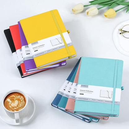 POPRUN A5 Lined Journal Notebooks, Leather Hardcover Thick Notebook for Writing, Business Work, Travel, School, College, Christmas, 5.5 x 8.3 inch, 240 Pages Classic Ruled Journals Notepad, Blue