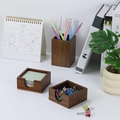 MultiBey 3x3 Sticky Note Holder, Walnut Wood Memo Cube Dispenser for Desk, Compact 3.6x3.6x1.3 Inch Post It Note Organizer, Office Desk Accessories for Home, School