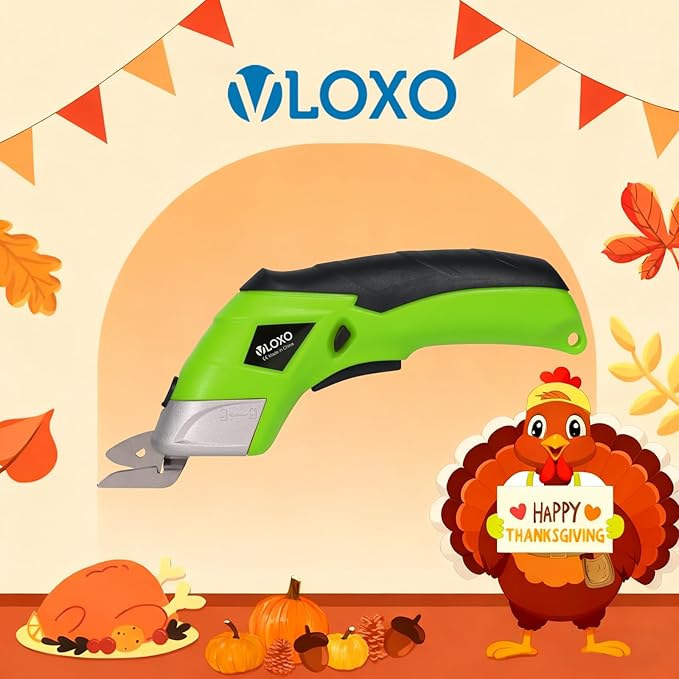 Cordless Electric Scissors, VLOXO Cardboard Cutter Electric Fabric Scissors with Blades Rechargeable Powerful Fabric Cutter for Crafts Leather Carboard Carpet Plastic Felt with Case Green
