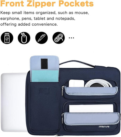 MOSISO 360 Protective Laptop Case 14 inch, Laptop Sleeve Compatible with HP Lenovo Dell ASUS Acer, HP Stream, Dell Latitude, Lenovo IdeaPad,Side Open Bag with 2 Raised&1 Flapover Pockets, Navy Blue