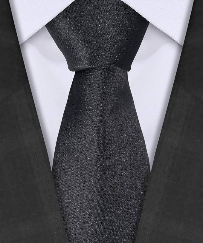 TIE G 5pcs Tie Set in WHITE OR BLACK GIFT BOX: Solid Color Necktie, Satin Bow Tie, Pocket Square, Lapel, Cuff Links