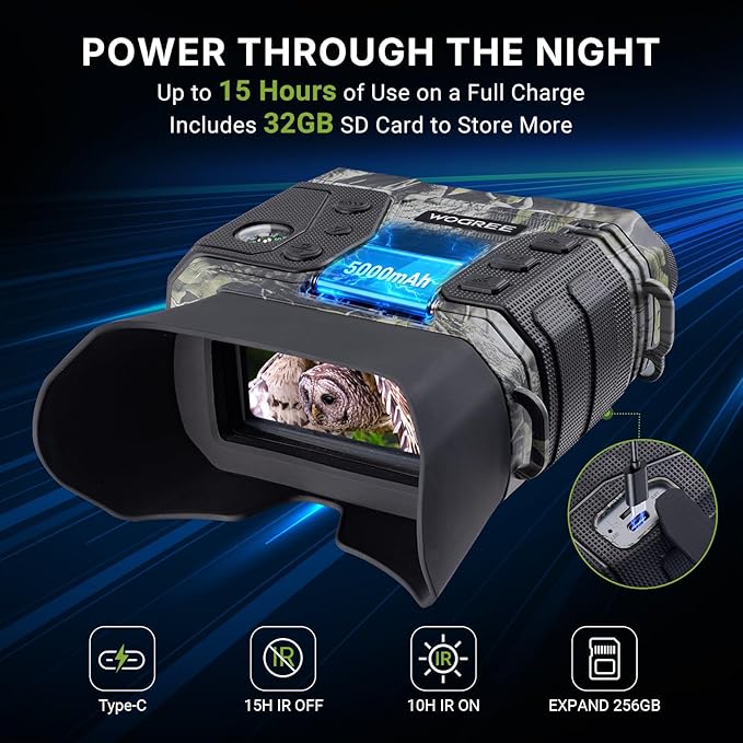 4K Night Vision Goggles – 1300FT Infrared Range, 8X Digital Zoom, Rechargeable 5000mAh Rechargeable Battery, 32GB Card, Tactical Light, for Camping, Camo
