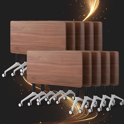 Conference Table, Folding Conference Room Tables, Modern Flip Top Seminar Training Meeting Table with Wheels, Modular Foldable Conference Tables for Home Office Classr (Brown 10 Pack 55.1inch)