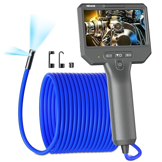NIDAGE Dual Lens Borescope Inspection Camera 1920P HD Endoscope Camera with Light Waterproof Industrial Endoscope 11.5FT Flexible Snake Cam with 4.3'' IPS Screen, Mechanic Scope Cam Gift for Men