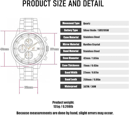 Distinctive Mens Analog Chronograph Watches with Auto Date & Multi Subdials, Fashion Casual Sport Quartz Wrist Watches with Luminous, 3ATM Waterproof, Valentines Day Gifts for Him, Boyfriend, Husband, Dad