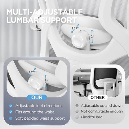 Ergonomic Office Chair with Footrest,Ultra Thick Reclining Office Desk Chair with Adjustable 2D Lumbar Support and Headrest,Spring Cushion,High Back Premium Mesh Computer Chair Office Chairs,Grey