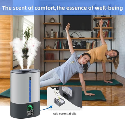 6L Humidifiers for Bedroom Large Room Home, Cool and Warm Humidifiers for Baby and Plants Mist Top Fill Desk Humidifiers Essential Oil Diffuser, Quiet with Adjustable Mist,360°Nozzle-Grey