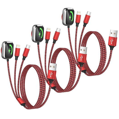 Multi Charging Cable for iWatch Charger, 3 in 1 Charging Cable USB Multiple Charger Cord for iWatch Ultra/SE/10-1, iPhone17-8, iPad, Android, Car, Cruise Essentials - 3Pcs 5FT