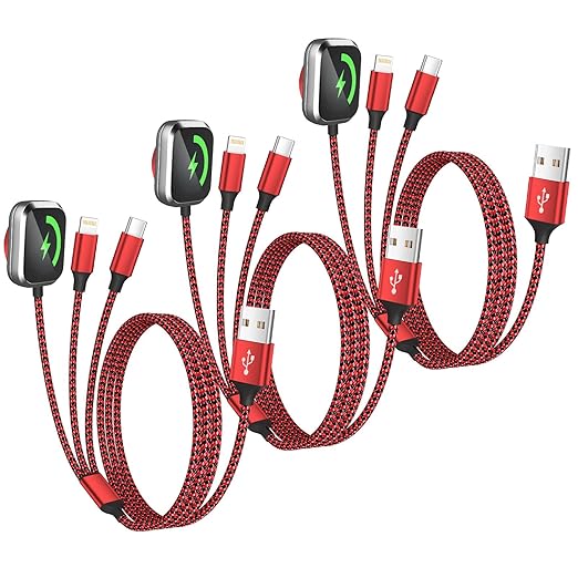 Multi Charging Cable for iWatch Charger, 3 in 1 Charging Cable USB Multiple Charger Cord for iWatch Ultra/SE/10-1, iPhone17-8, iPad, Android, Car, Cruise Essentials - 3Pcs 5FT